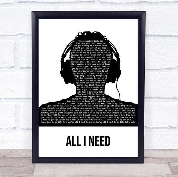 The Green (band) All I Need Black & White Man Headphones Song Lyric Wall Art Print