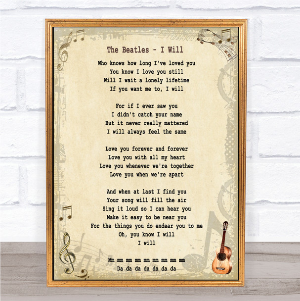 The Beatles I Will Song Lyric Quote Print
