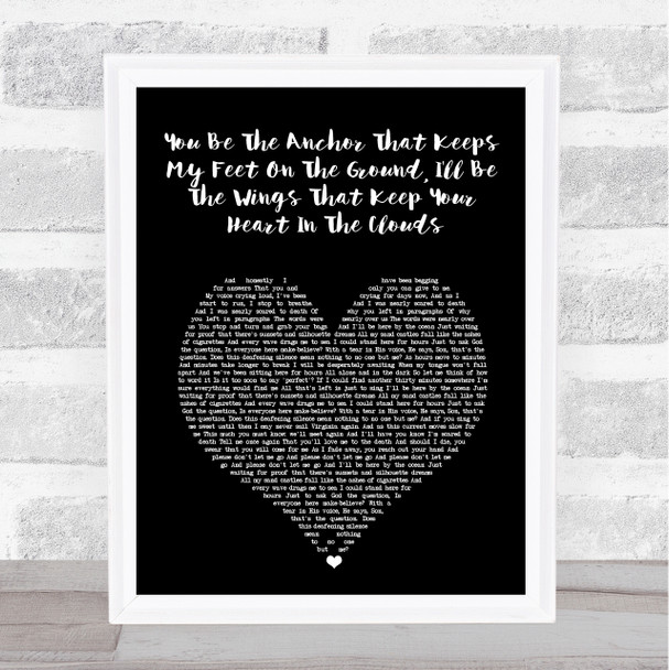 Mayday Parade You Be The Anchor That Keeps My Feet On The Ground, Black Heart Song Lyric Wall Art Print