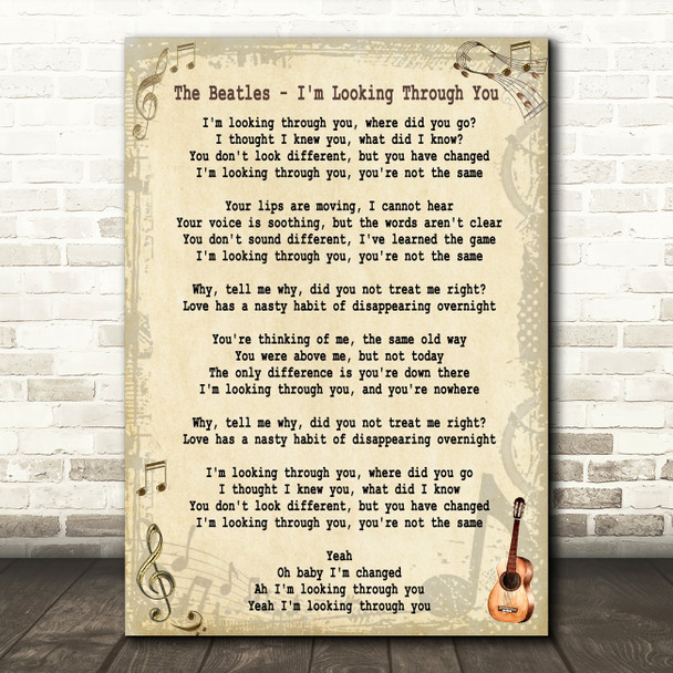 The Beatles I'm Looking Through You Song Lyric Quote Print