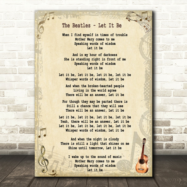 The Beatles Let It Be Song Lyric Quote Print