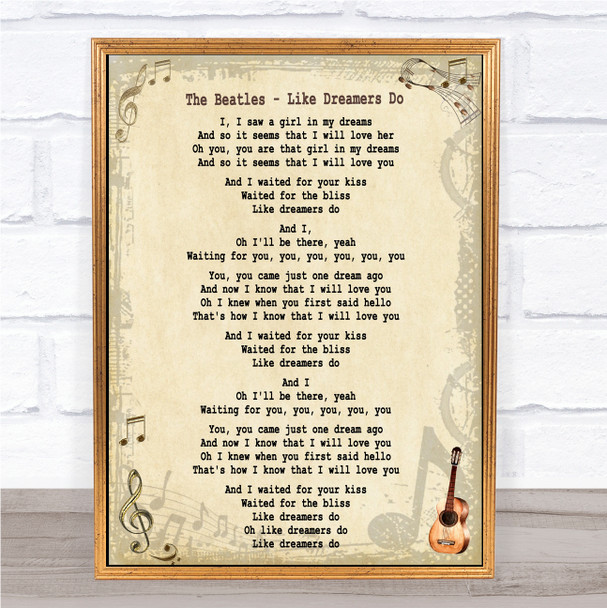 The Beatles Like Dreamers Do Song Lyric Quote Print