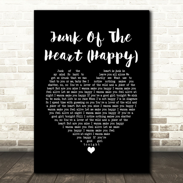 The Kooks Junk Of The Heart (Happy) Black Heart Song Lyric Wall Art Print