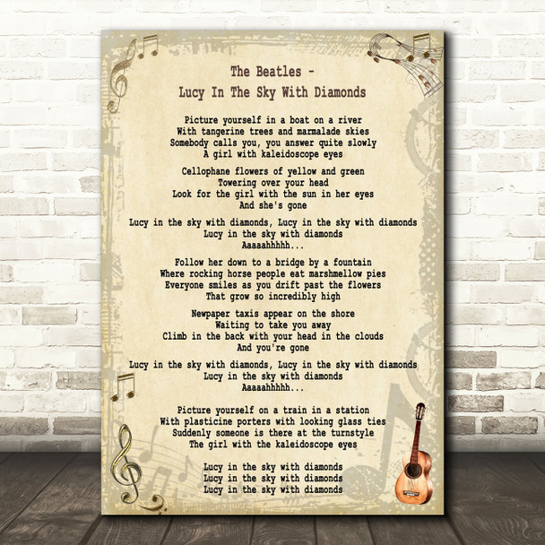 The Beatles Lucy In The Sky With Diamonds Song Lyric Quote Print