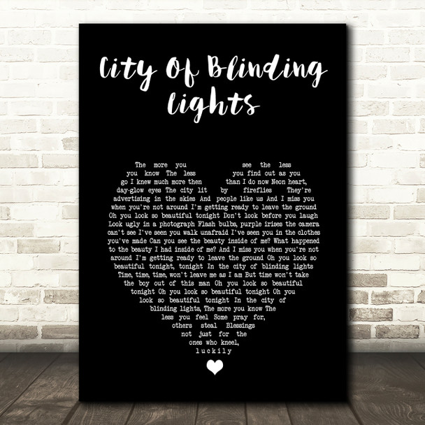 U2 City Of Blinding Lights Black Heart Song Lyric Wall Art Print