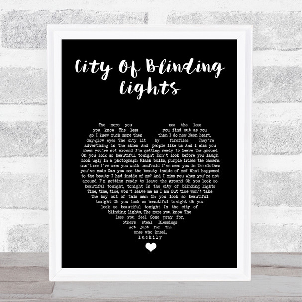 U2 City Of Blinding Lights Black Heart Song Lyric Wall Art Print