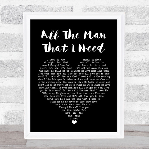 Whitney Houston All The Man That I Need Black Heart Song Lyric Wall Art Print