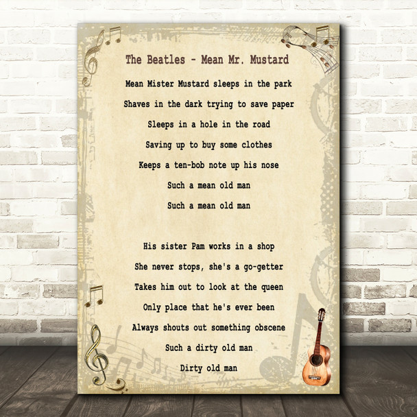 Foran dig Indtil fleksibel The Beatles Mean Mr Mustard Song Lyric Quote Print - SongLyricPrints.co.uk