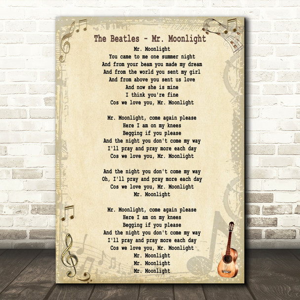 The Beatles Mr Moonlight Song Lyric Quote Print
