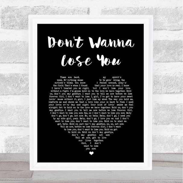 Lionel Richie Don't Wanna Lose You Black Heart Song Lyric Wall Art Print