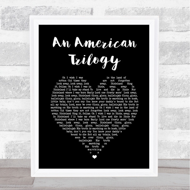 Elvis Presley An American Trilogy Black Heart Song Lyric Wall Art Print