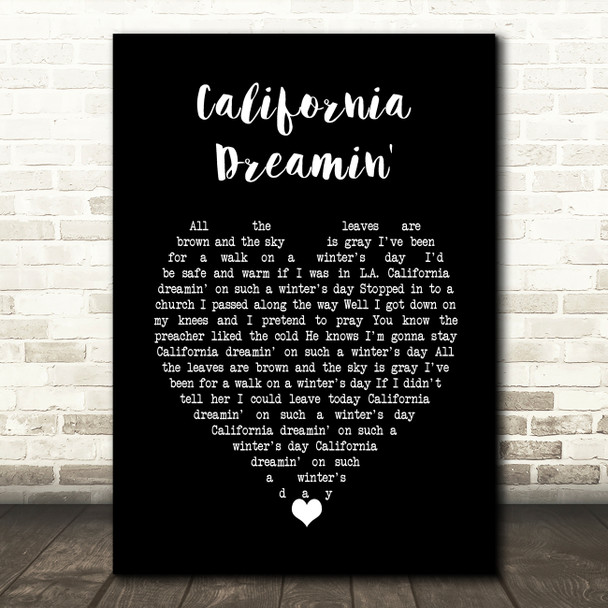 The Mamas And The Papas California Dreamin' Black Heart Song Lyric Wall Art Print