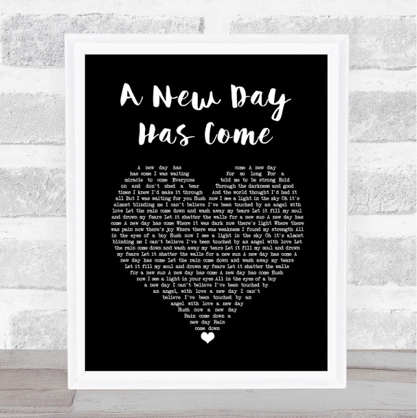 Celine Dion A New Day Has Come Black Heart Song Lyric Wall Art Print