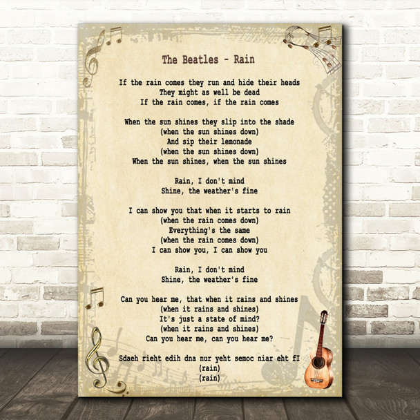 The Beatles Rain Song Lyric Quote Print