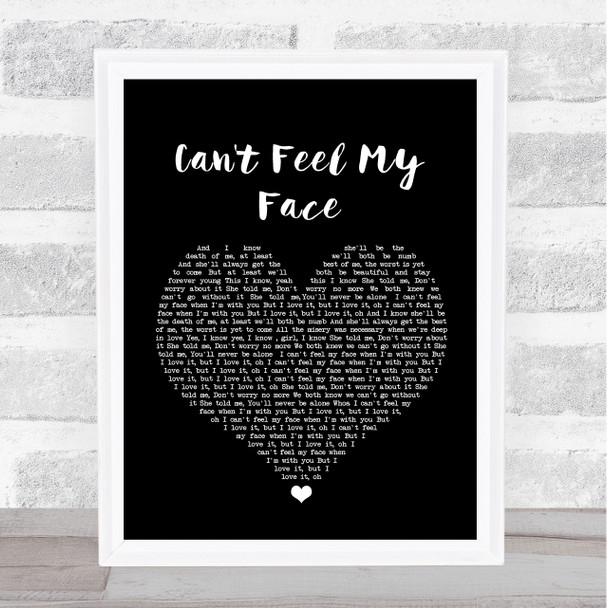 The Weeknd Can't Feel My Face Black Heart Song Lyric Wall Art Print