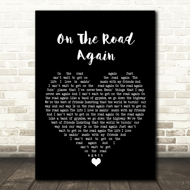 Willie Nelson On The Road Again Black Heart Song Lyric Wall Art Print