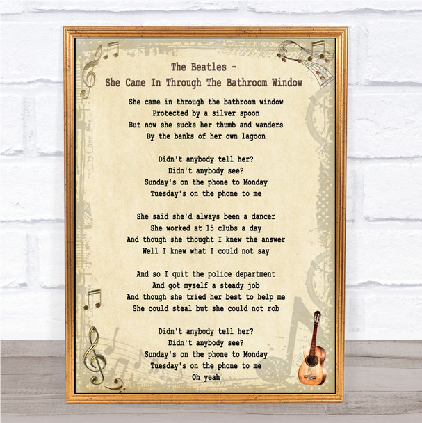 The Beatles She Came In Through The Bathroom Window Song Lyric Quote Print