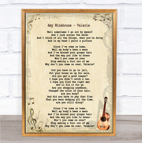 Amy Winehouse Valerie Song Lyric Quote Print