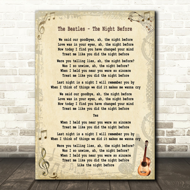 The Beatles The Night Before Song Lyric Quote Print