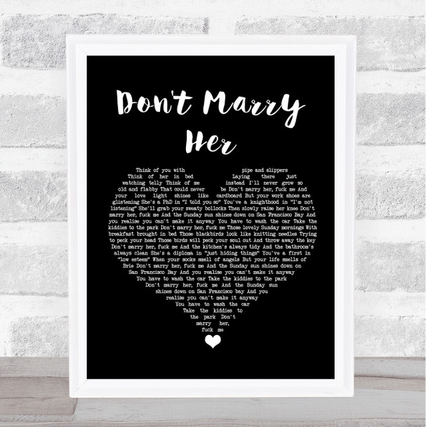 The Beautiful South Don't Marry Her Black Heart Song Lyric Wall Art Print