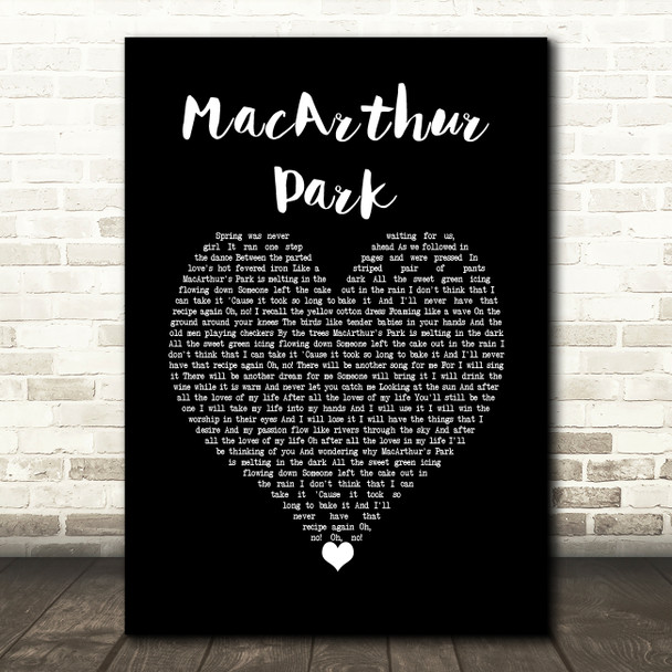 Richard Harris MacArthur Park Black Heart Song Lyric Wall Art Print