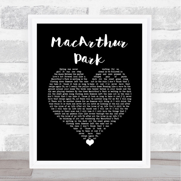 Richard Harris MacArthur Park Black Heart Song Lyric Wall Art Print