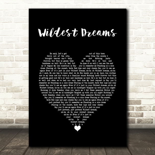 Taylor Swift Wildest Dreams Black Heart Song Lyric Wall Art Print