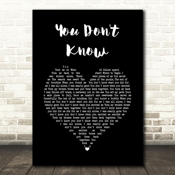 Will Young You Don't Know Black Heart Song Lyric Wall Art Print