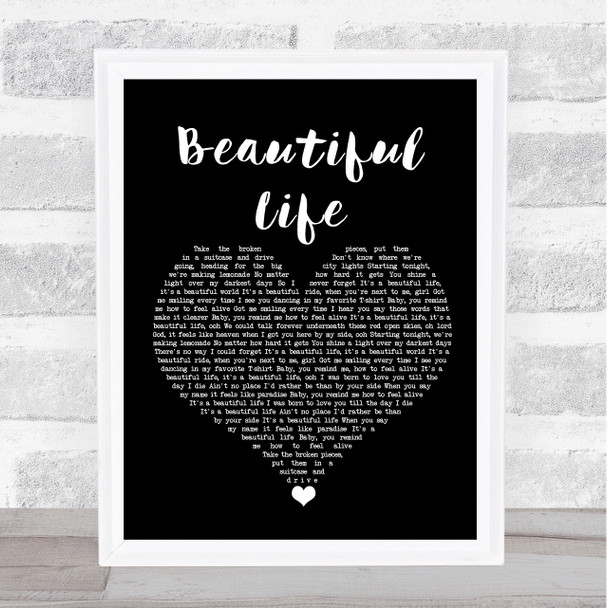 Zak Abel Beautiful Life Black Heart Song Lyric Wall Art Print