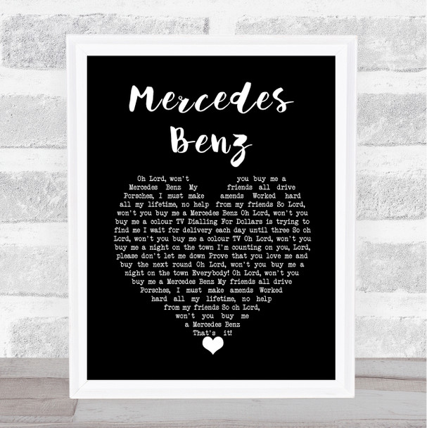 Janis Joplin Mercedes Benz Black Heart Song Lyric Wall Art Print