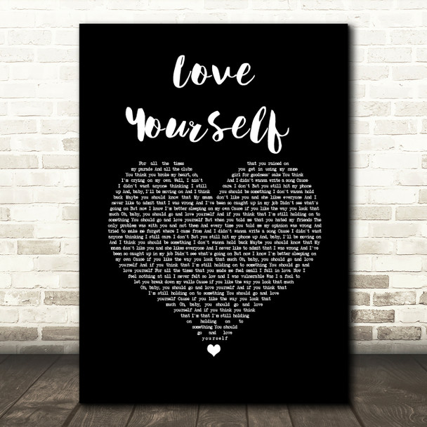 Justin Bieber Love Yourself Black Heart Song Lyric Wall Art Print