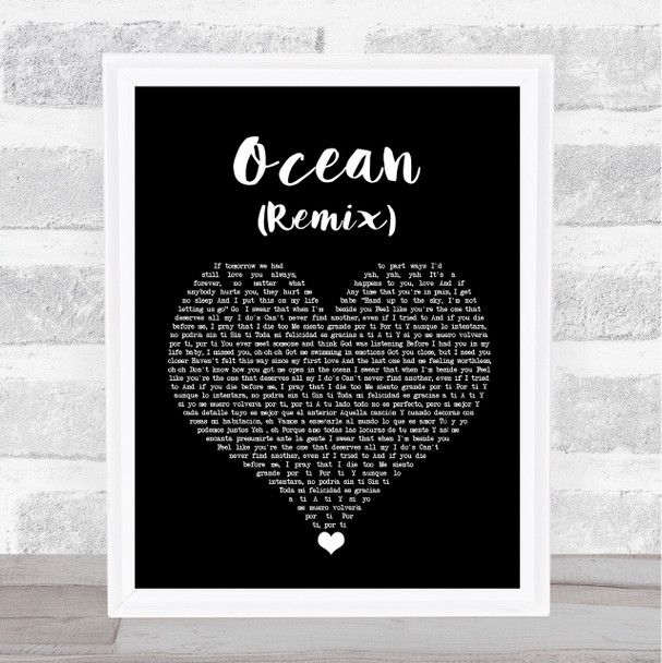 KAROL G & Jessie Reyez Ocean (Remix) Black Heart Song Lyric Wall Art Print