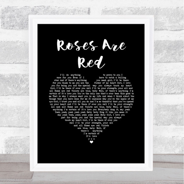 Mac Band Roses Are Red Black Heart Song Lyric Wall Art Print