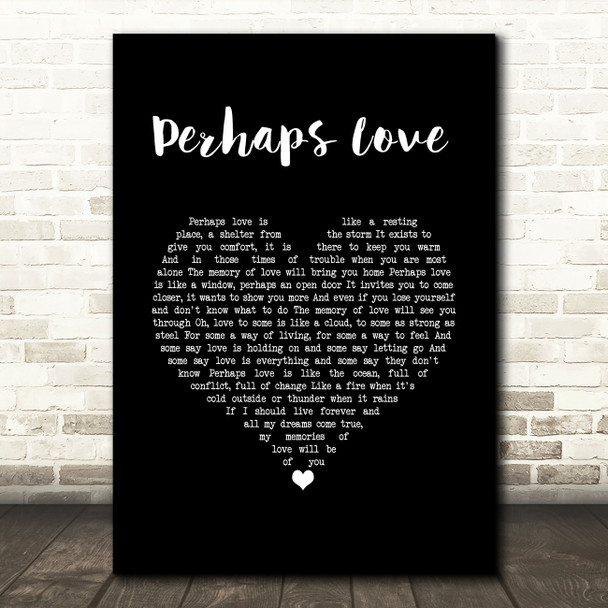 John Denver Perhaps Love Black Heart Song Lyric Wall Art Print