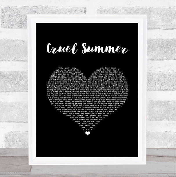 Taylor Swift Cruel Summer Black Heart Song Lyric Wall Art Print