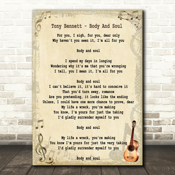 Tony Bennett Body And Soul Song Lyric Quote Print