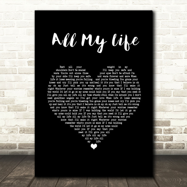 Charlotte All My Life Black Heart Song Lyric Wall Art Print