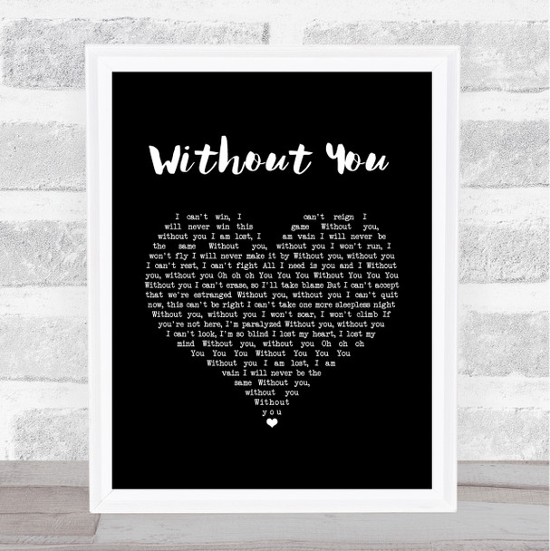 David Guetta Without You Black Heart Song Lyric Wall Art Print