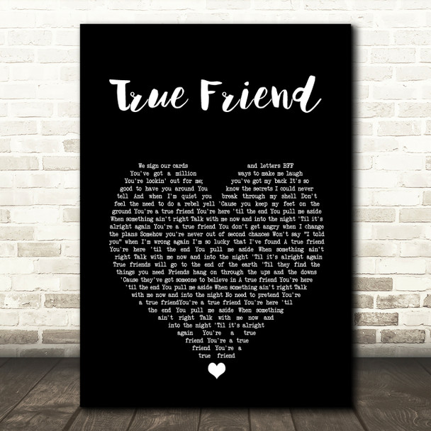 Hannah Montana True Friend Black Heart Song Lyric Wall Art Print