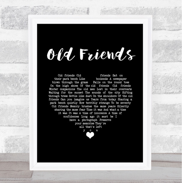 Simon & Garfunkel Old Friends Black Heart Song Lyric Wall Art Print