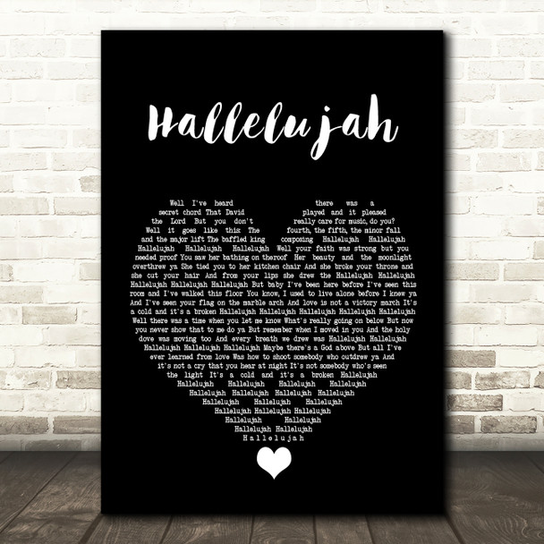 Jeff Buckley Hallelujah Black Heart Song Lyric Wall Art Print