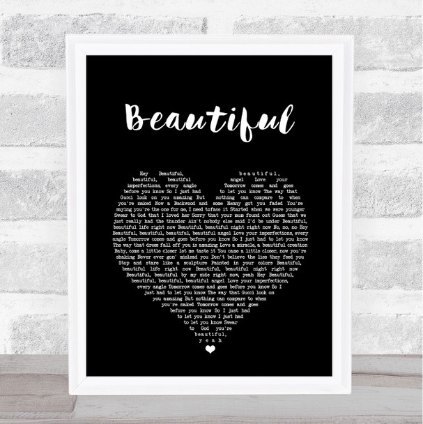 Bazzi Beautiful Black Heart Song Lyric Wall Art Print