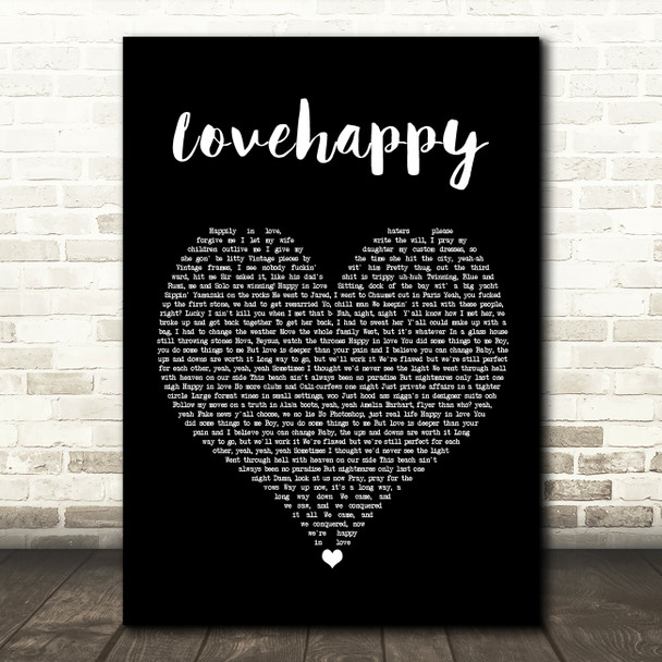 The Carters LOVEHAPPY Black Heart Song Lyric Wall Art Print