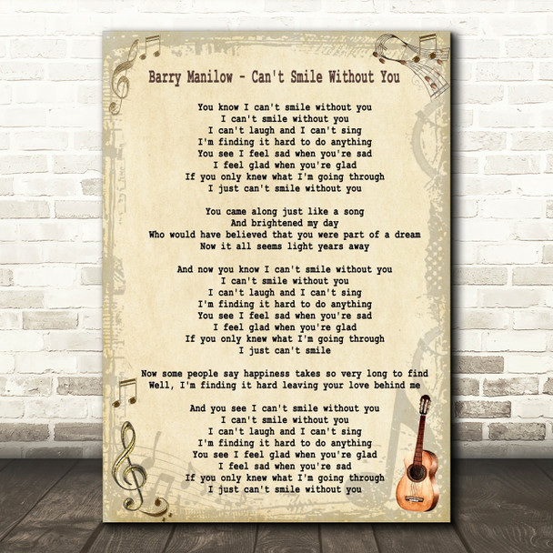 Barry Manilow Can't Smile Without You Song Lyric Quote Print