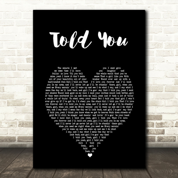 Florida Georgia Line Told You Black Heart Song Lyric Wall Art Print