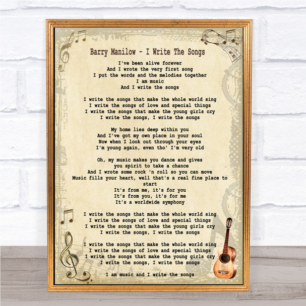 Barry Manilow I Write The Songs Song Lyric Quote Print