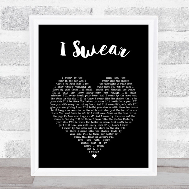 Boyz II Men I Swear Black Heart Song Lyric Wall Art Print