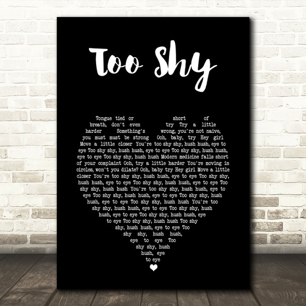 Kjagooggoo Too Shy Black Heart Song Lyric Wall Art Print