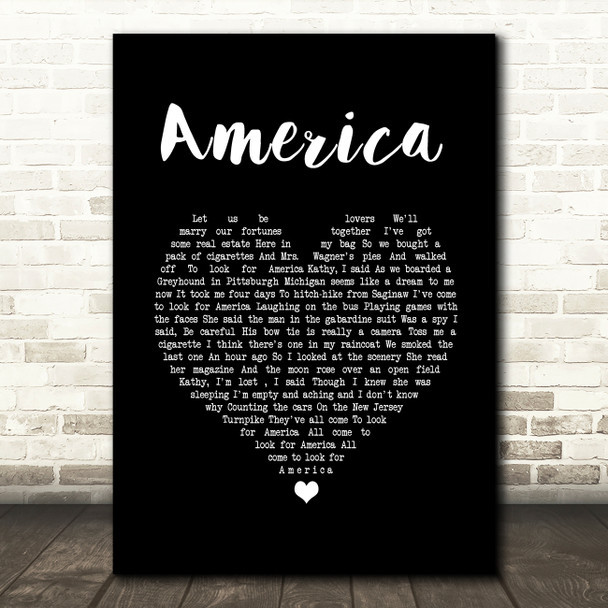 Simon & Garfunkel America Black Heart Song Lyric Wall Art Print