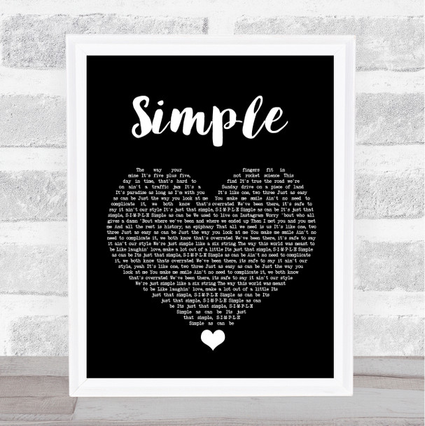 Florida Georgia Line Simple Black Heart Song Lyric Wall Art Print